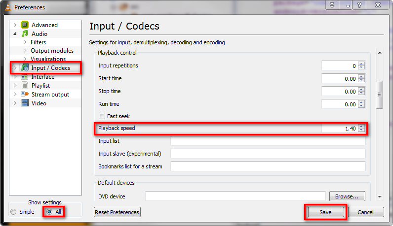 desired input Codec