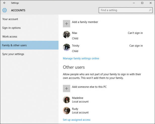 Select Family & Other User