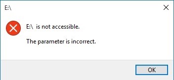 Drive is not accessible. The parameter is incorrect'