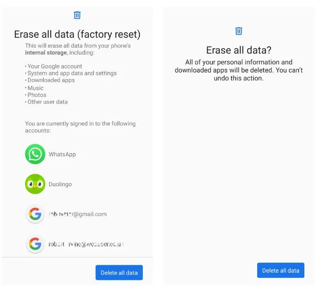 Delete all data