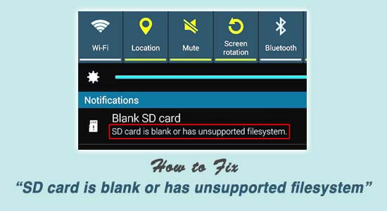 sd card is blank or unsupported filesystem