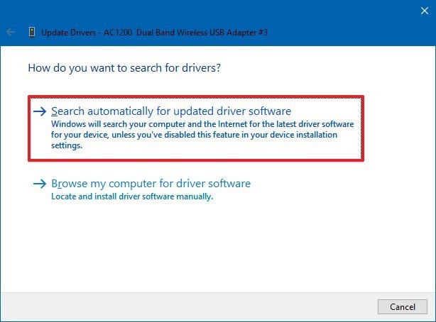 Search automatically for updated driver software