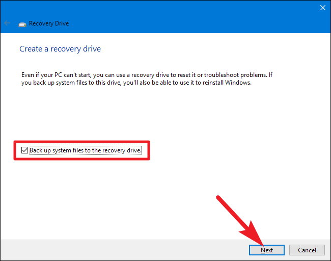Back-up system files to the recovery drive