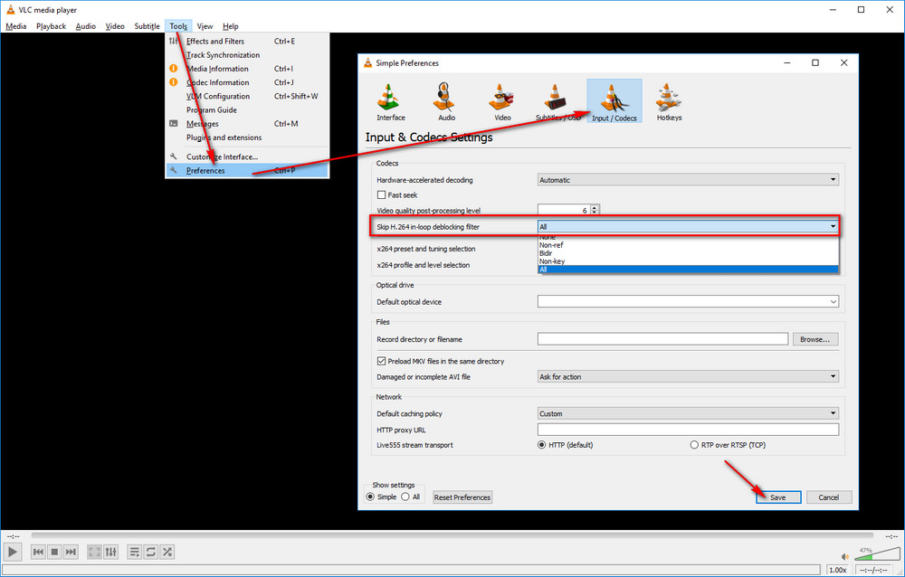 Skip H.264 in-loop deblocking filter