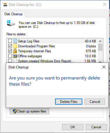 disk cleanup not working windows 10