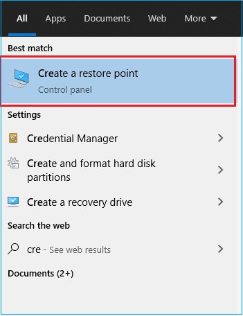 Create the restore point