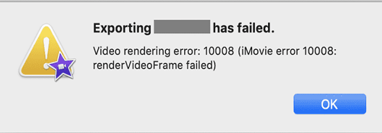 iMovie video rendering error 10008