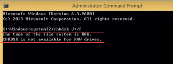 chkdsk not available for RAW drives