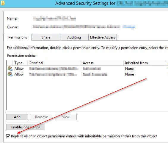 Replace all child object permission