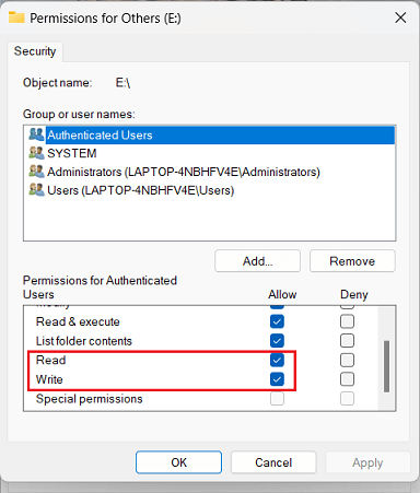 change drive properties read write