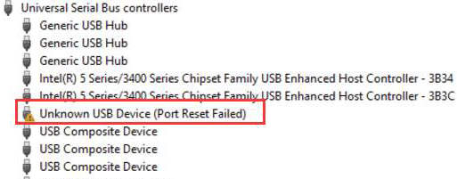 unknown USB device port reset failed