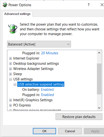 Disable USB Selective Suspend Setting