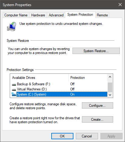 Turn off System Restore