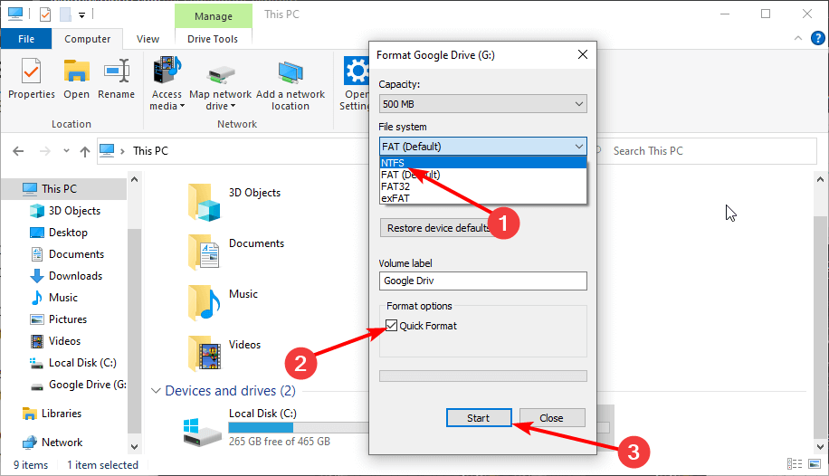 Format the USB drive